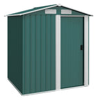 Steel Garden Shed with Sloped Roof and 4 Air Vents, 152x132x188 cm, Green
