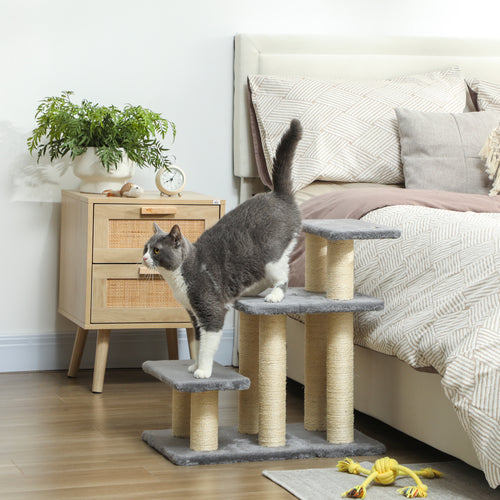 3-Step Plush Dog and Cat Ladder with Sisal Scratching Posts, 10 kg Capacity, Grey