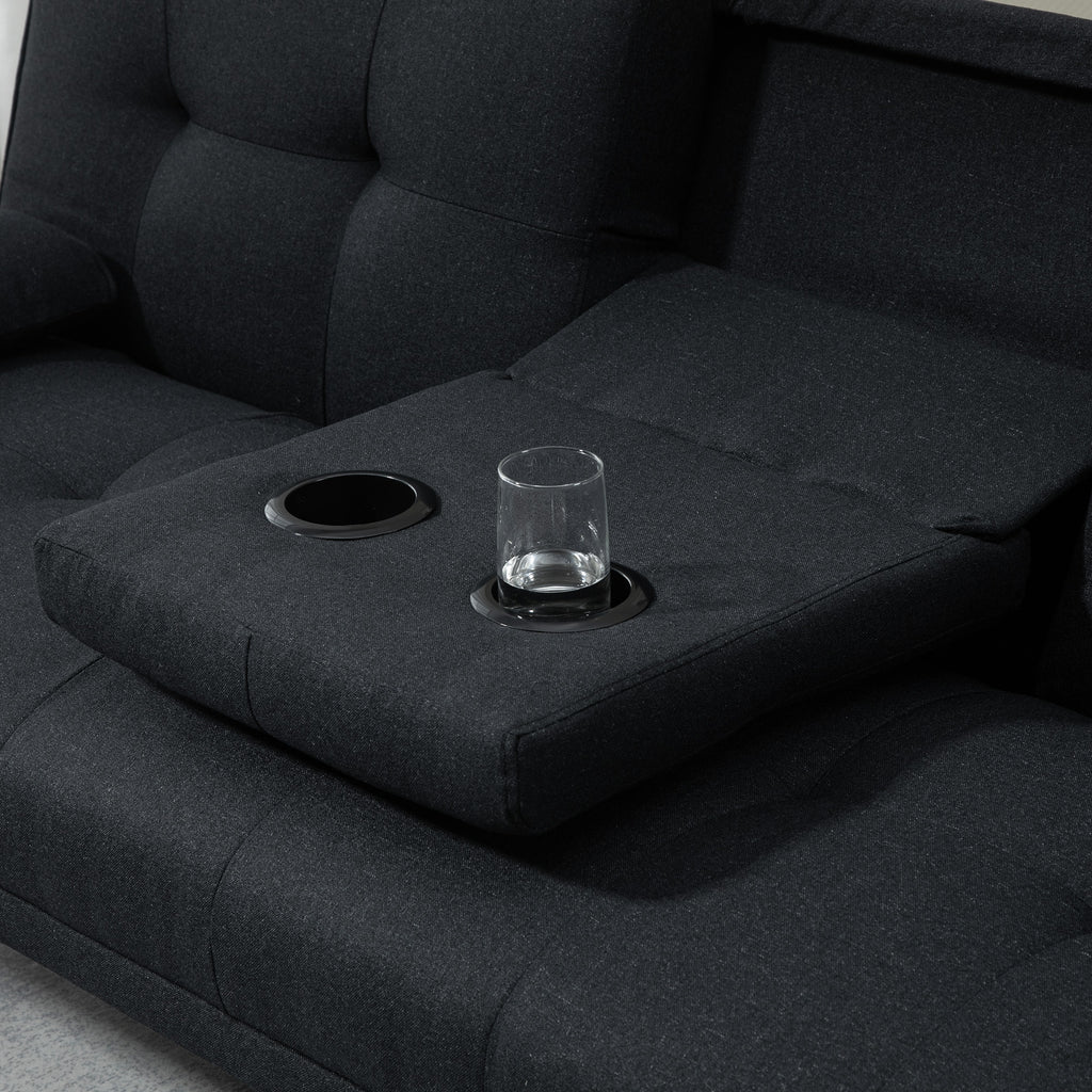 3-Seater Reclining Sofa Bed with Linen Effect Covering and Drop-leaf Table, Gray