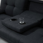3-Seater Reclining Sofa Bed with Linen Effect Covering and Drop-leaf Table, Gray