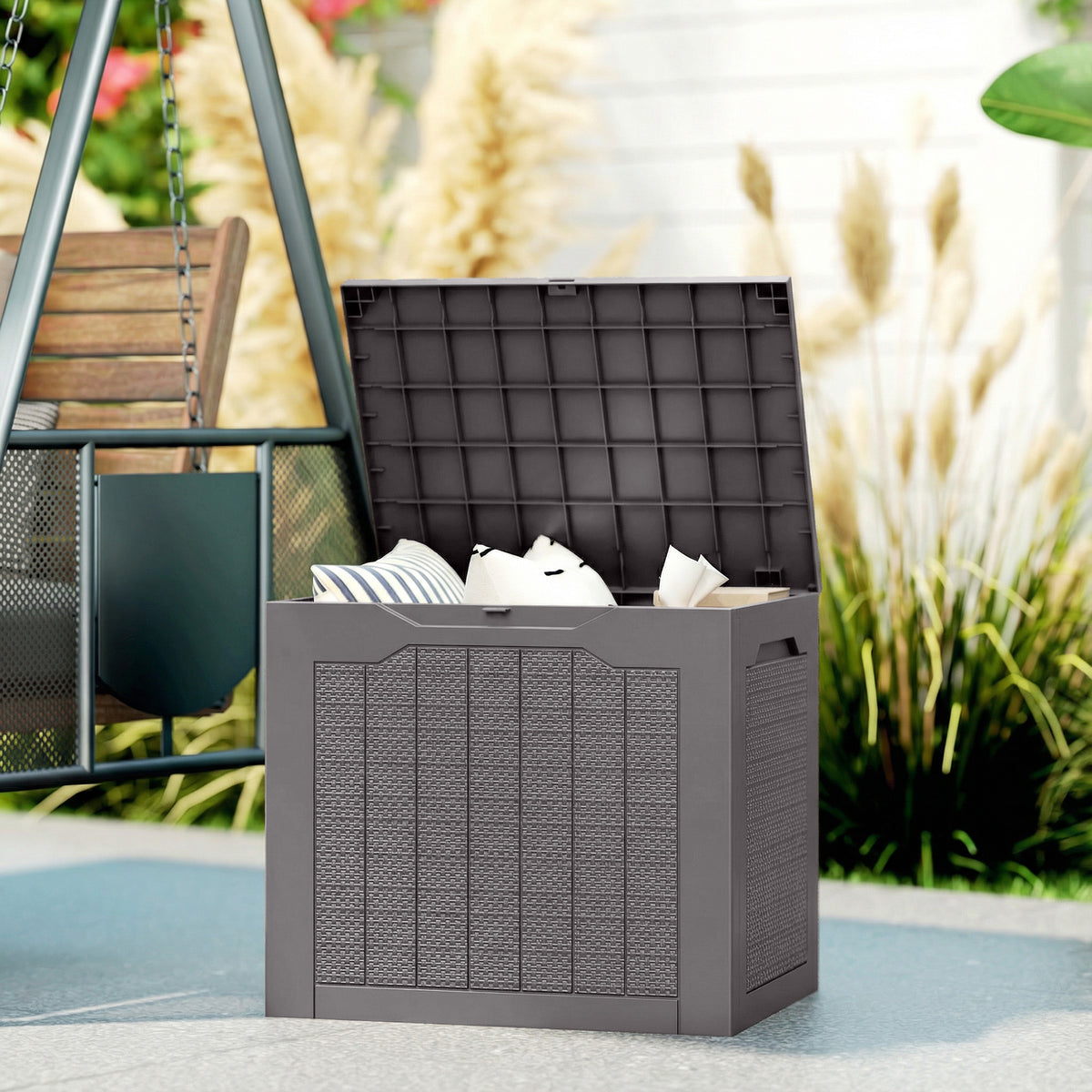 Outsunny Garden Storage Chest with Handles, Waterproof Tool Container, 56x41x50 cm, Brown
