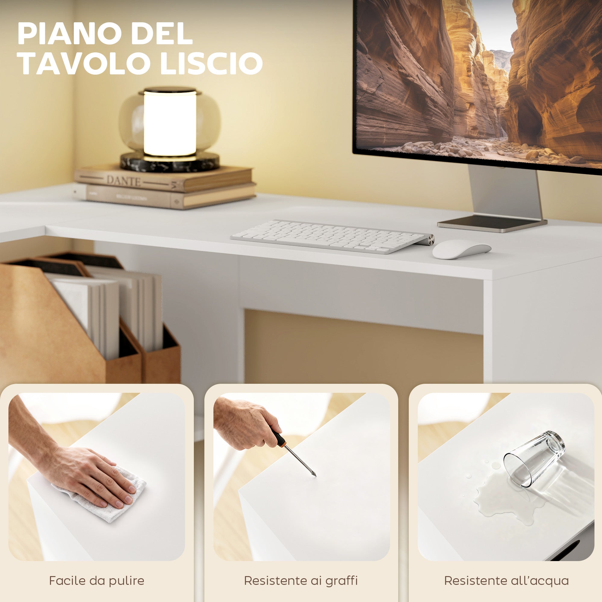 HOMCOM Modern Corner Desk with Shelf and Fabric Drawer, 110x100x75 cm, White