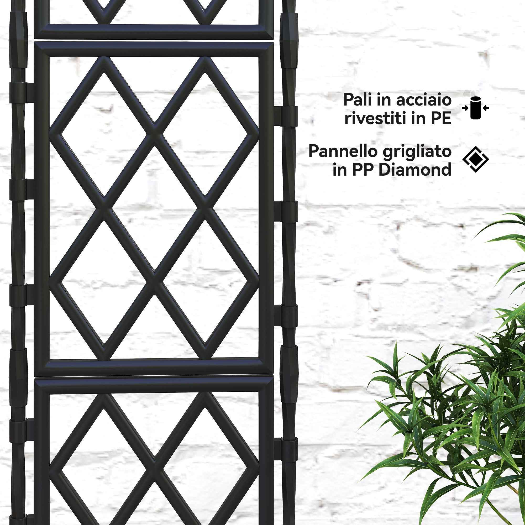 Outsunny Folding Outdoor Trellis in Steel and PP, 85x2x197 cm, Black