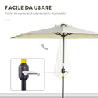 Semicircular Umbrella with Crank, 20 LED Lights and Solar Panel, 265x135x240 cm, Beige