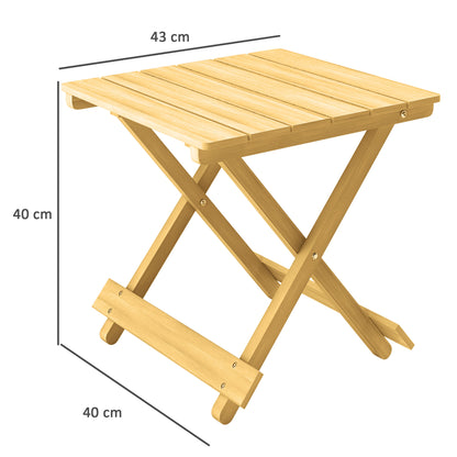 Folding Outdoor Wooden Coffee Table with Slatted Top, 40x43x40 cm, Natural Wood