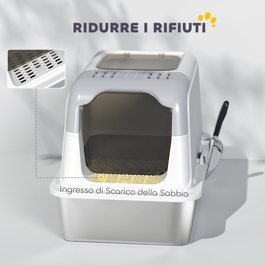 2-Bay Enclosed Cat Litter Box with Deodorizer and Scoop, 60.4 x 40.4 x 41.8 cm, White and Grey