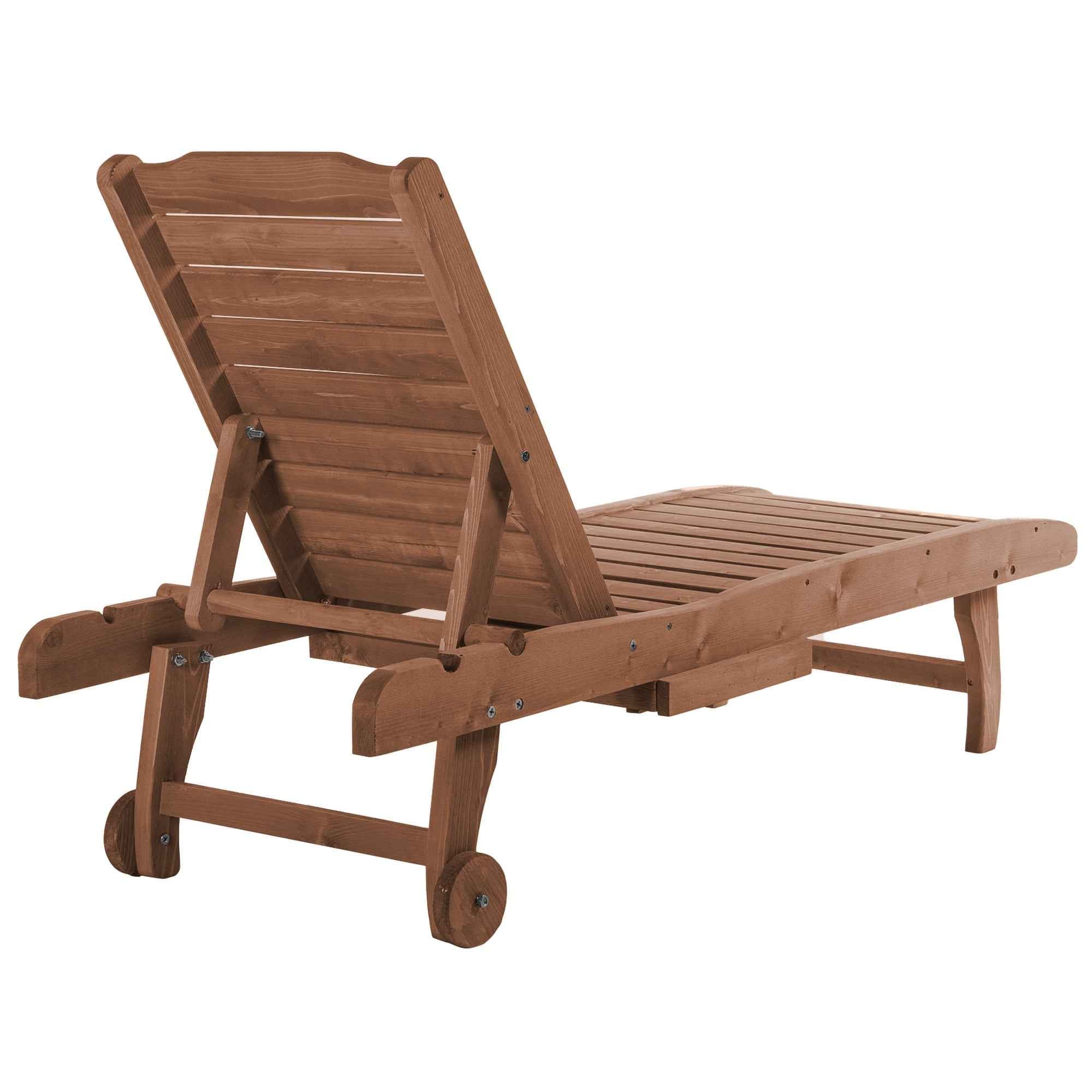 Outsunny Wooden Sun Lounger, Garden Lounger with Wheels and Removable Tray 182x60x35cm