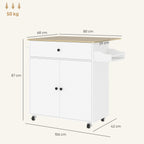 Kitchen Island with Drawer, Cabinet, Spice Rack and Towel Holder, 106x42x87 cm, White and Oak