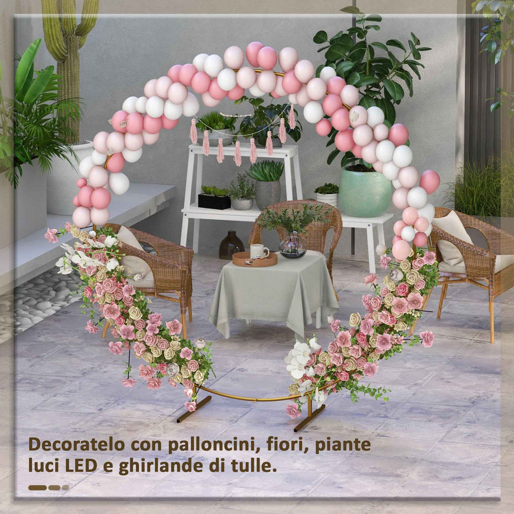 Outsunny Steel Garden Arch, Round Wedding Arch for Balloons and Climbing Plants for Ceremonies, Birthdays and Events, 222x60x224 cm, Gold