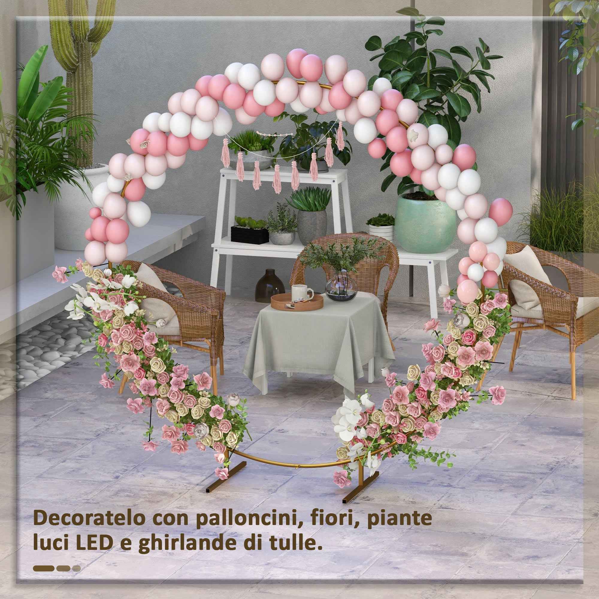 Outsunny Steel Garden Arch, Round Wedding Arch for Balloons and Climbing Plants for Ceremonies, Birthdays and Events, 222x60x224 cm, Gold
