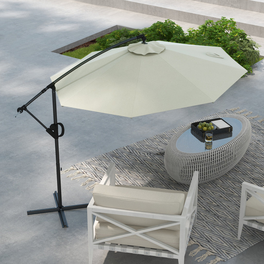 8-Rib Umbrella with Cross Base, in Aluminium, Metal and Polyester, Ø3x2.6 m, Cream - Borgè