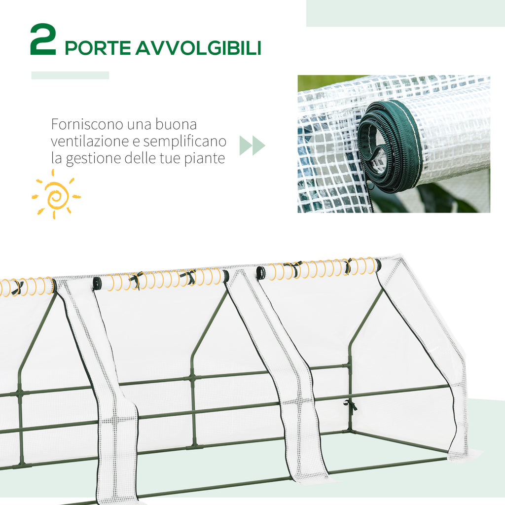 PE Tunnel Garden Greenhouse with Extended Edges and Hinged Doors, 270x90x90 cm, White - Borgè