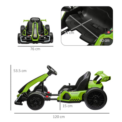 Electric Go Kart for Kids 6-12 Years 24V 12km/h with Adjustable Seat, Green