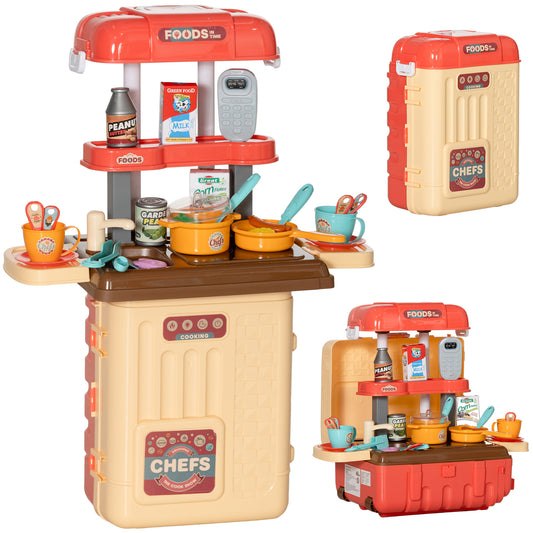 Kitchen 36-Piece 3-in-1 Children's Play Set with Cutlery Table, Dining Table and Trolley, PP and ABS, 48x26x64 cm