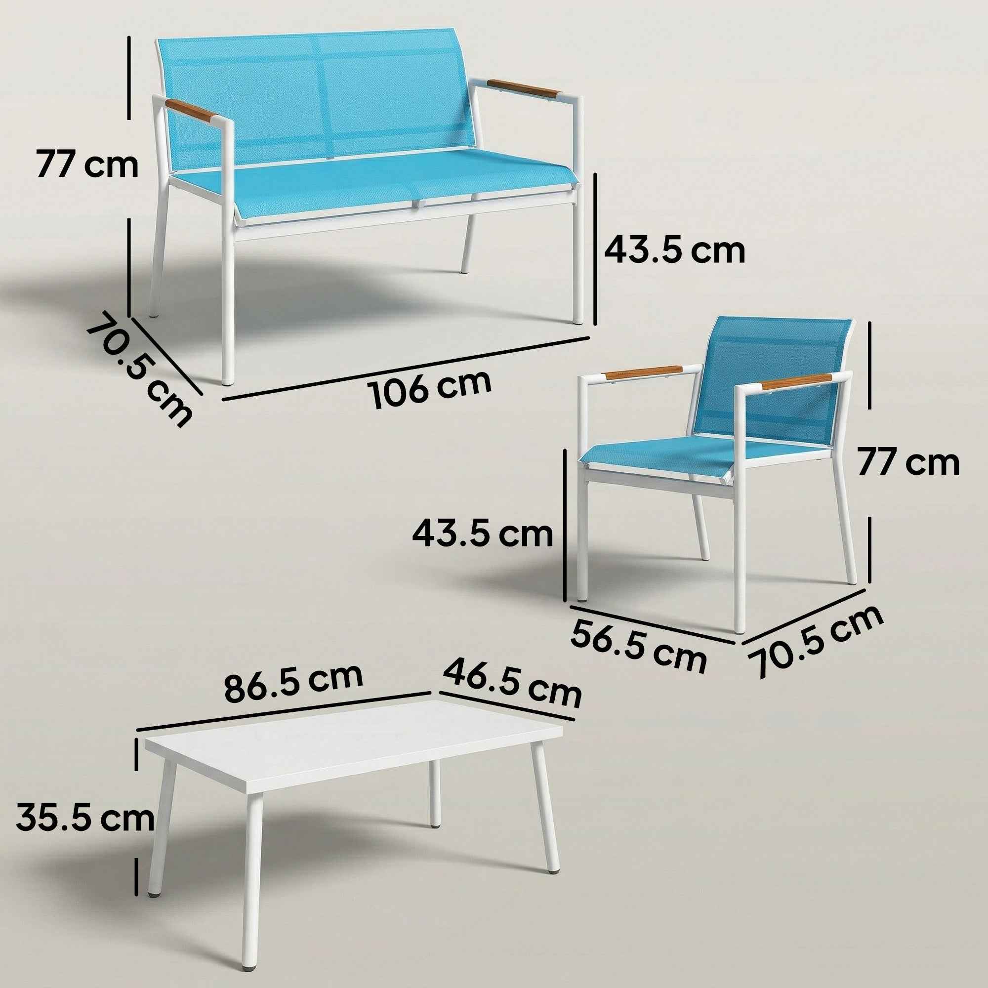 Outsunny 4-Seater Garden Set with Sofa, Armchairs, and Metal Table, Blue.