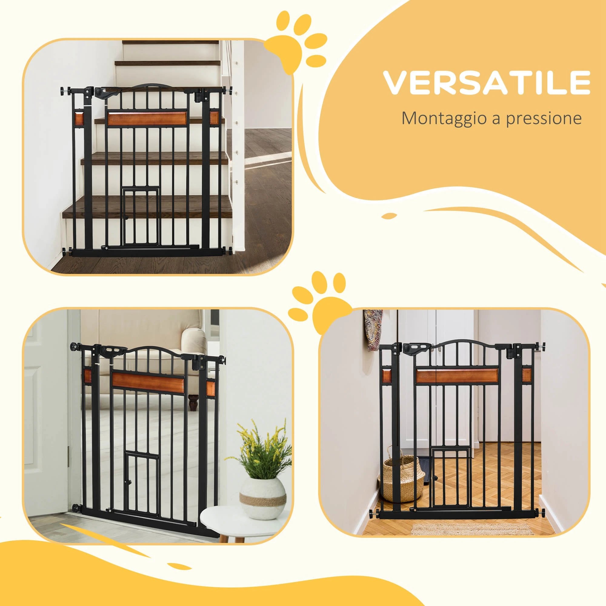 Push Fit Dog Gate, Extendable 74-80cm with Automatic Closure, Black - Borge' Group Limited