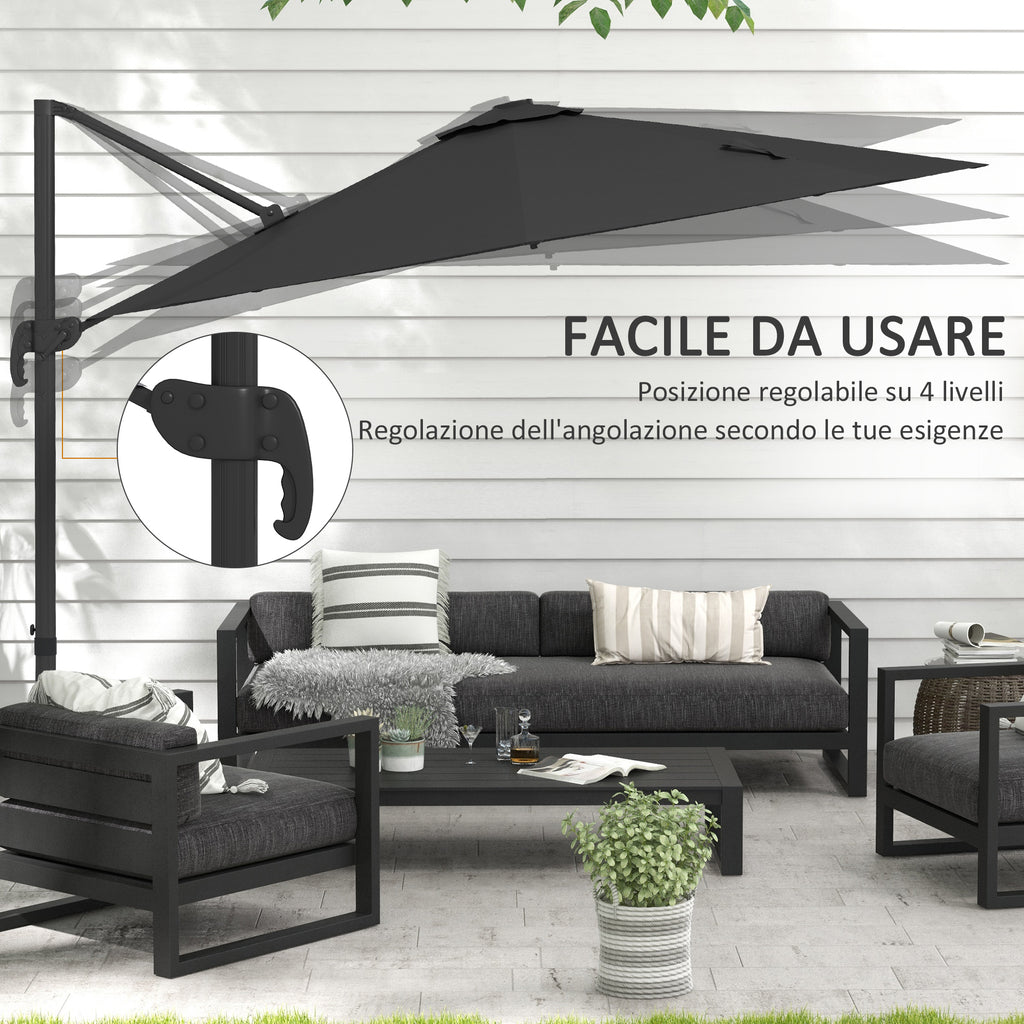 Outsunny Outdoor Umbrella with LED Lights and Adjustable Angle, in Aluminum and Polyester Ø3x2.5 m, Gray - Borgè