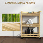HOMCOM 3-Tier Bamboo Bathroom Storage Cart, 55x20x75 cm, Wood Color