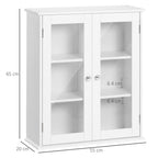 kleankin 2-Door Bathroom Wall Cabinet in Wood and Glass with Adjustable Shelf, 55x20x65 cm, White
