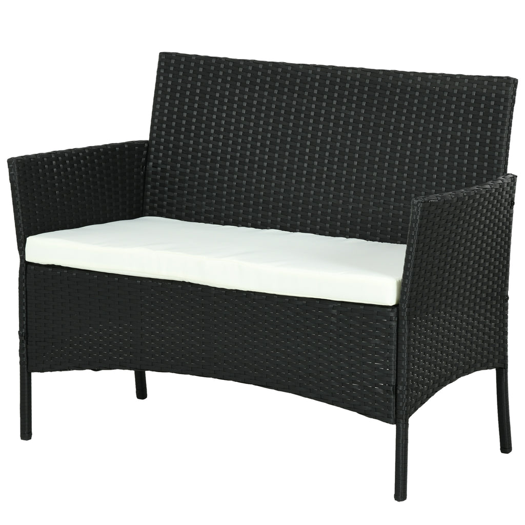 Comfortable 2-Seater Garden Sofa: PE Rattan, Steel, Cushioned, Armrests - Black - Borgè