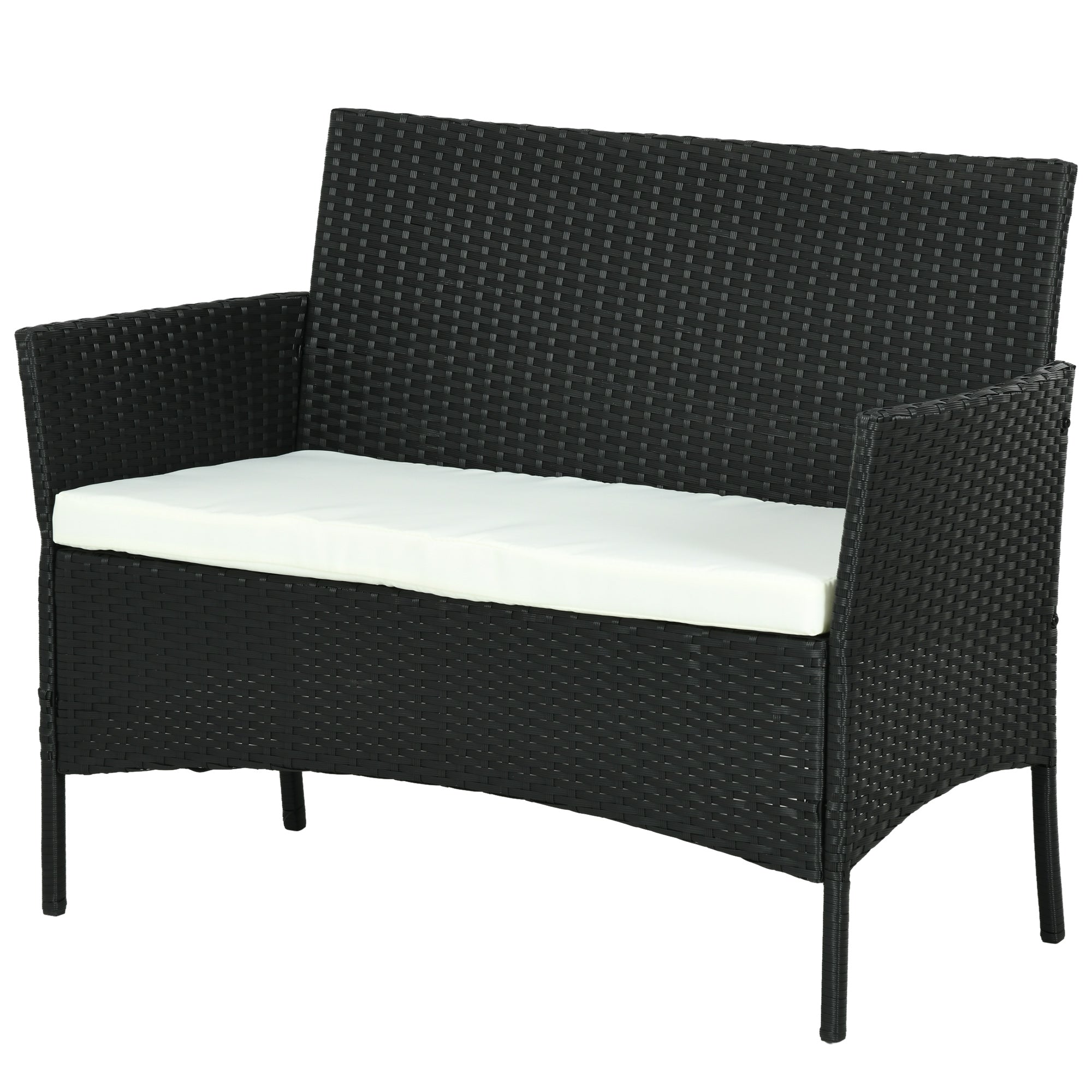 Comfortable 2-Seater Garden Sofa: PE Rattan, Steel, Cushioned, Armrests - Black - Borgè