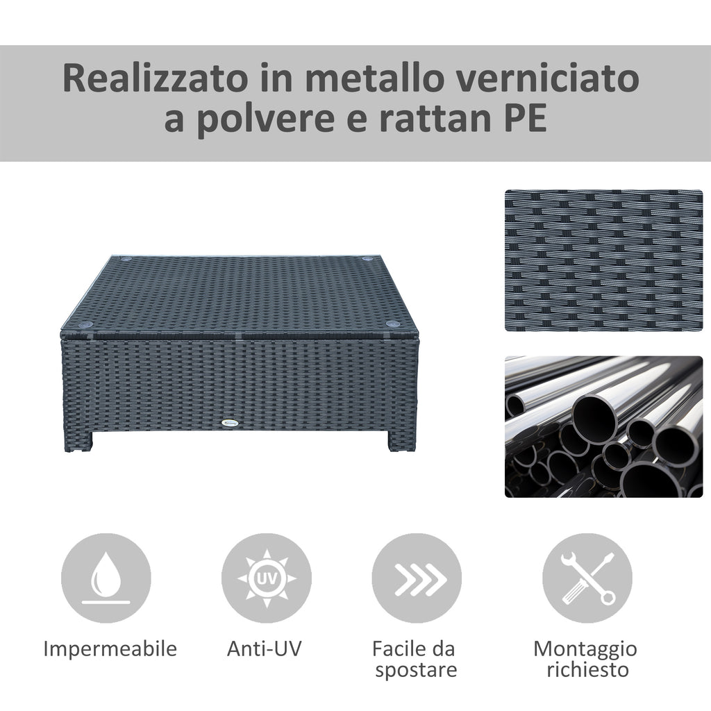 Outsunny Ousunny outdoor table in Rattan PE with tempered glass top, 85x50x39cm, black - Borgè