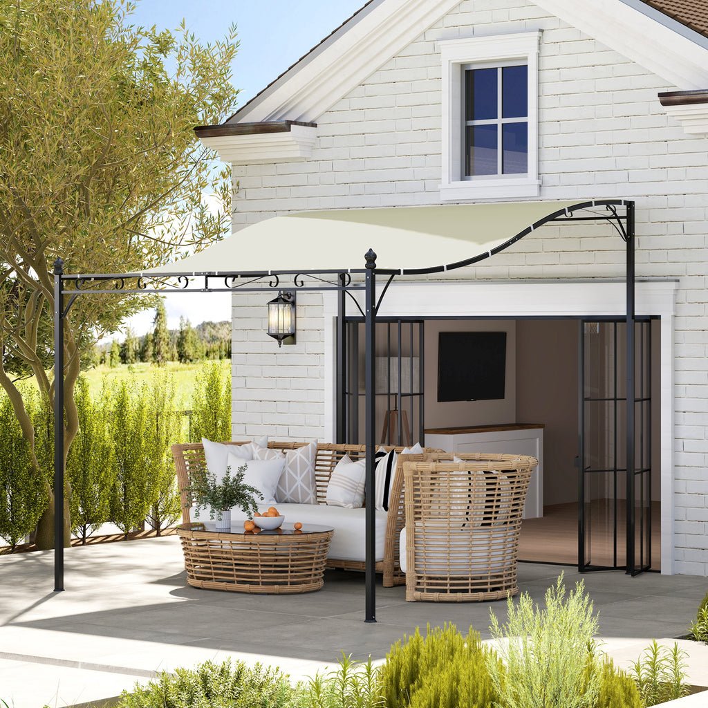 Curved Pergola with 16 Drainage Holes, Metal and Polyester, 248x298x200/250 cm, Cream White
