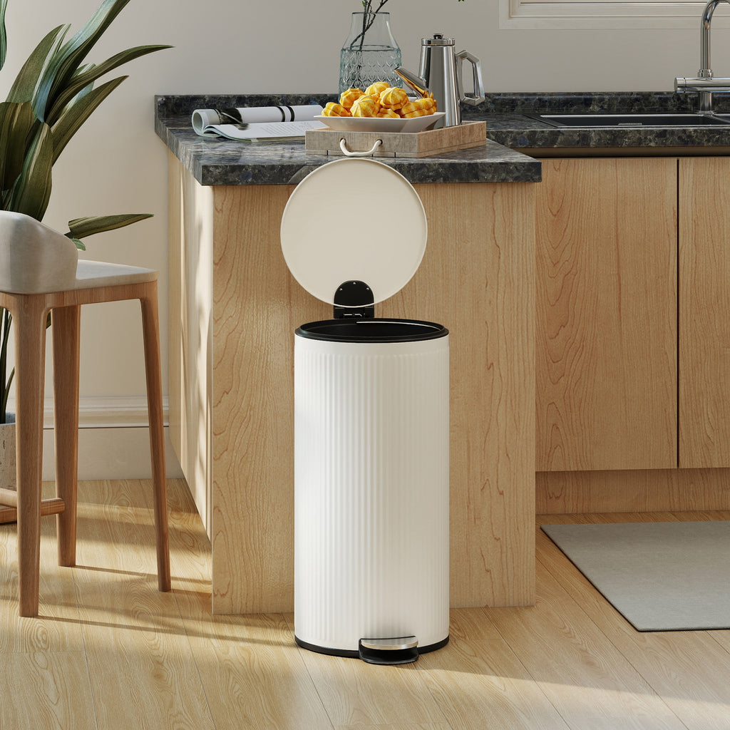 HOMCOM 30L Metal and PP Soft-Close Lid Rubbish Bin, Cream