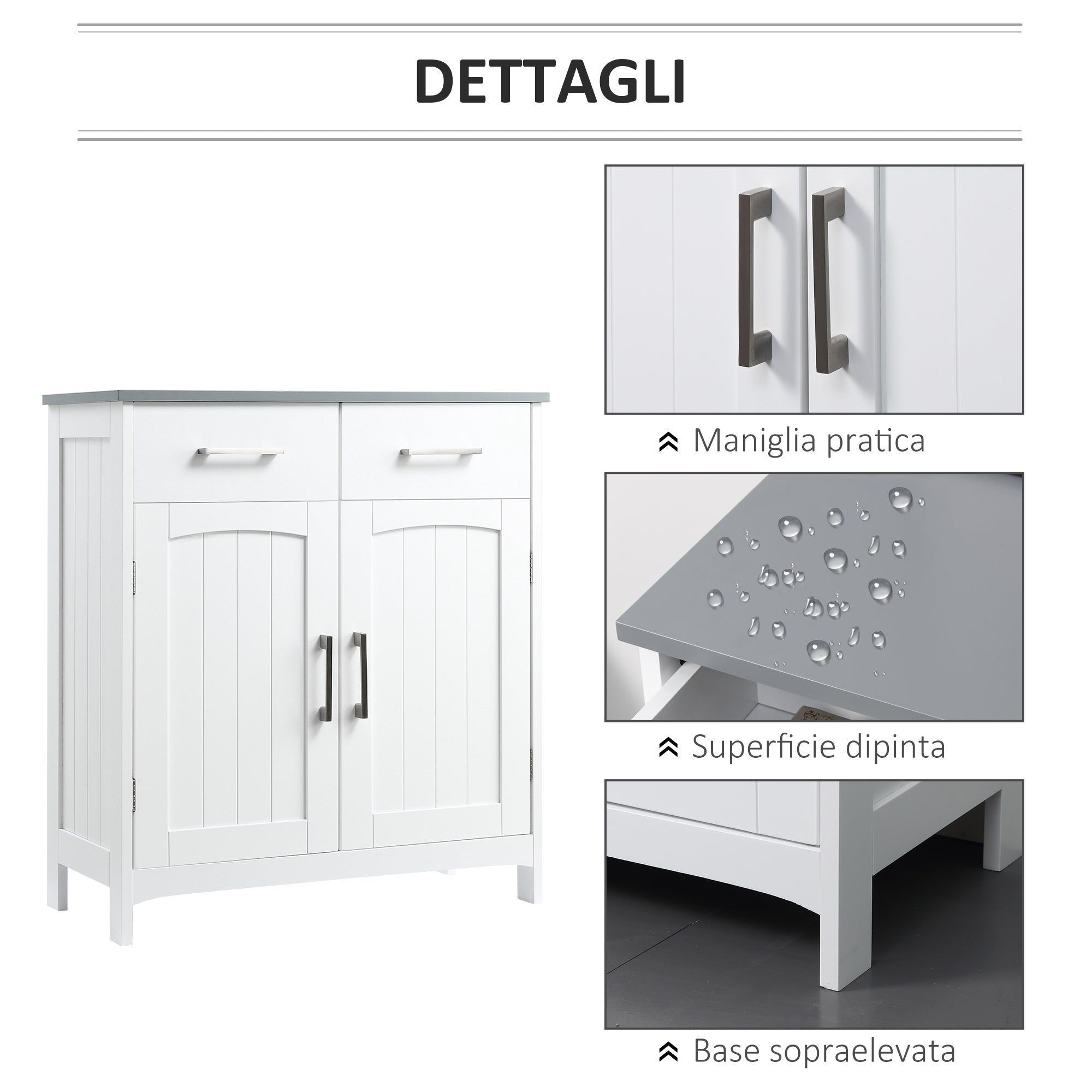 Kleankin Bathroom cabinet with 2 doors, 2 drawers and adjustable shelf, in MDF, 68x33x76cm - Borgè