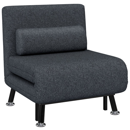 Armchair 3 in 1 Sofa Bed with Adjustable Backrest and Cushion, in Linen Effect Fabric and Steel, Dark Grey