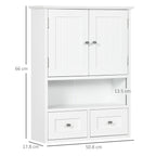 2 Door Bathroom Wall Cabinet with Open Shelf and 2 Wooden Drawers, White