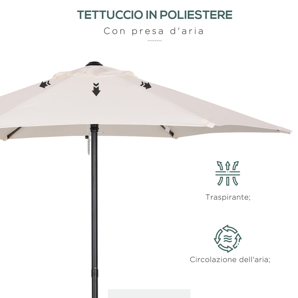 2x2m Round Garden Umbrella with Central Pole in Aluminum and Polyester, Cream