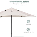 2x2m Round Garden Umbrella with Central Pole in Aluminum and Polyester, Cream