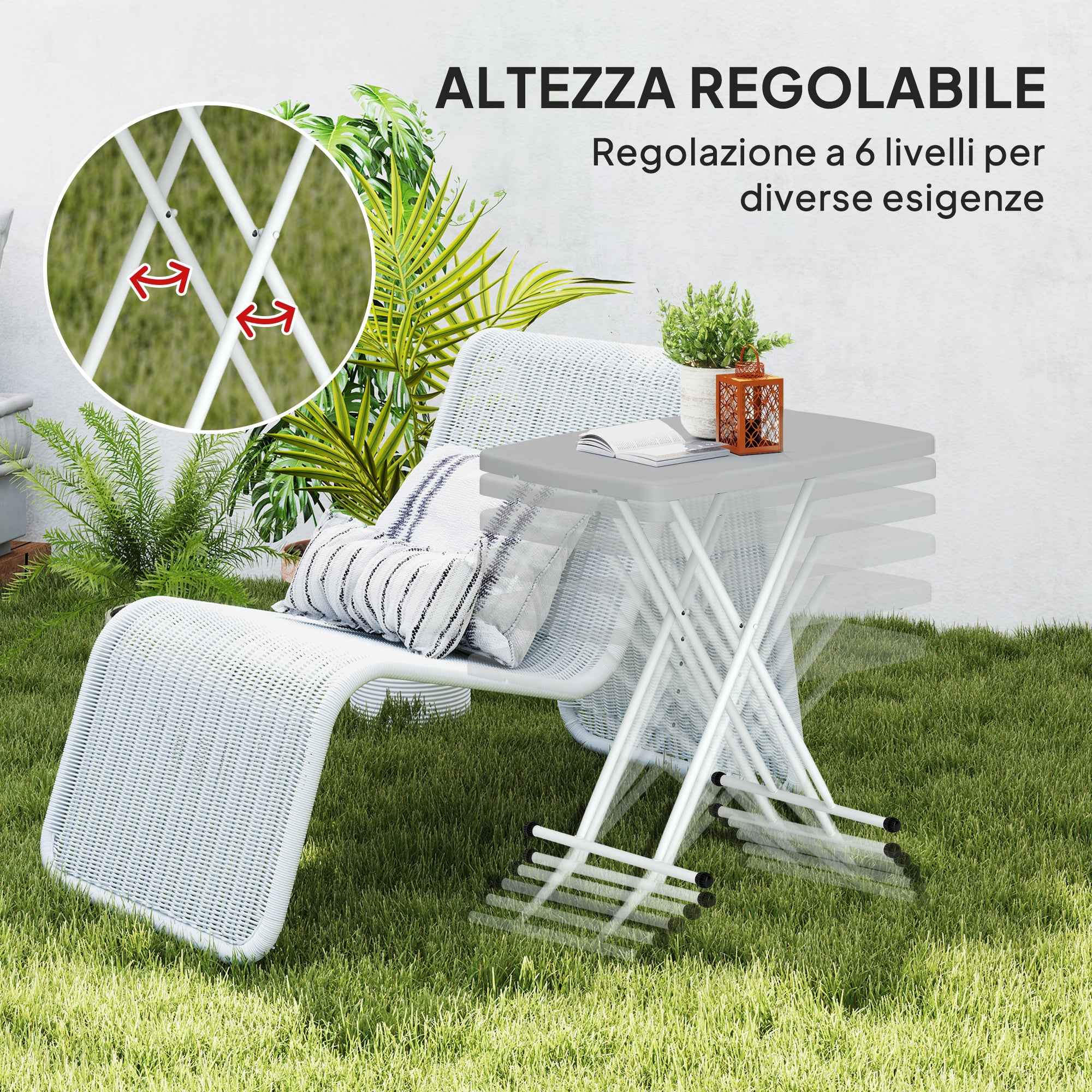 Outsunny Folding Garden Table with Adjustable Height, Made of Metal and HDPE, 76x50x74 cm, Dark Grey