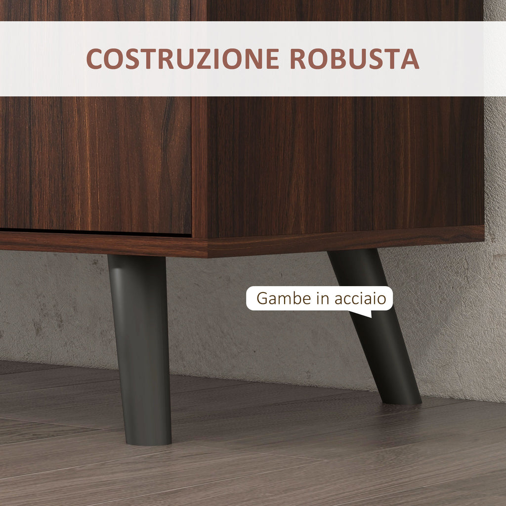 Modern Sideboard in Wood and Chipboard with 2 Cabinets and 3 Drawers, 127x40x76 cm, Brown and Black