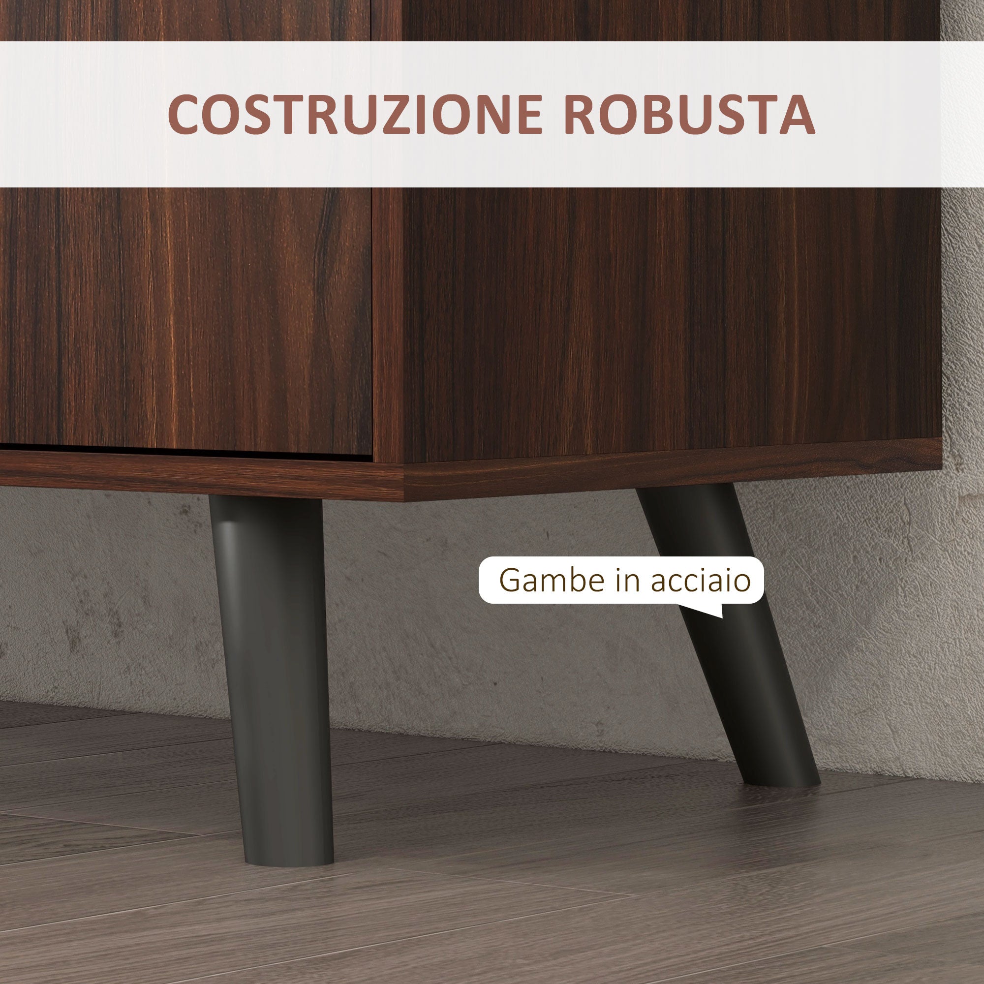 Modern Sideboard in Wood and Chipboard with 2 Cabinets and 3 Drawers, 127x40x76 cm, Brown and Black