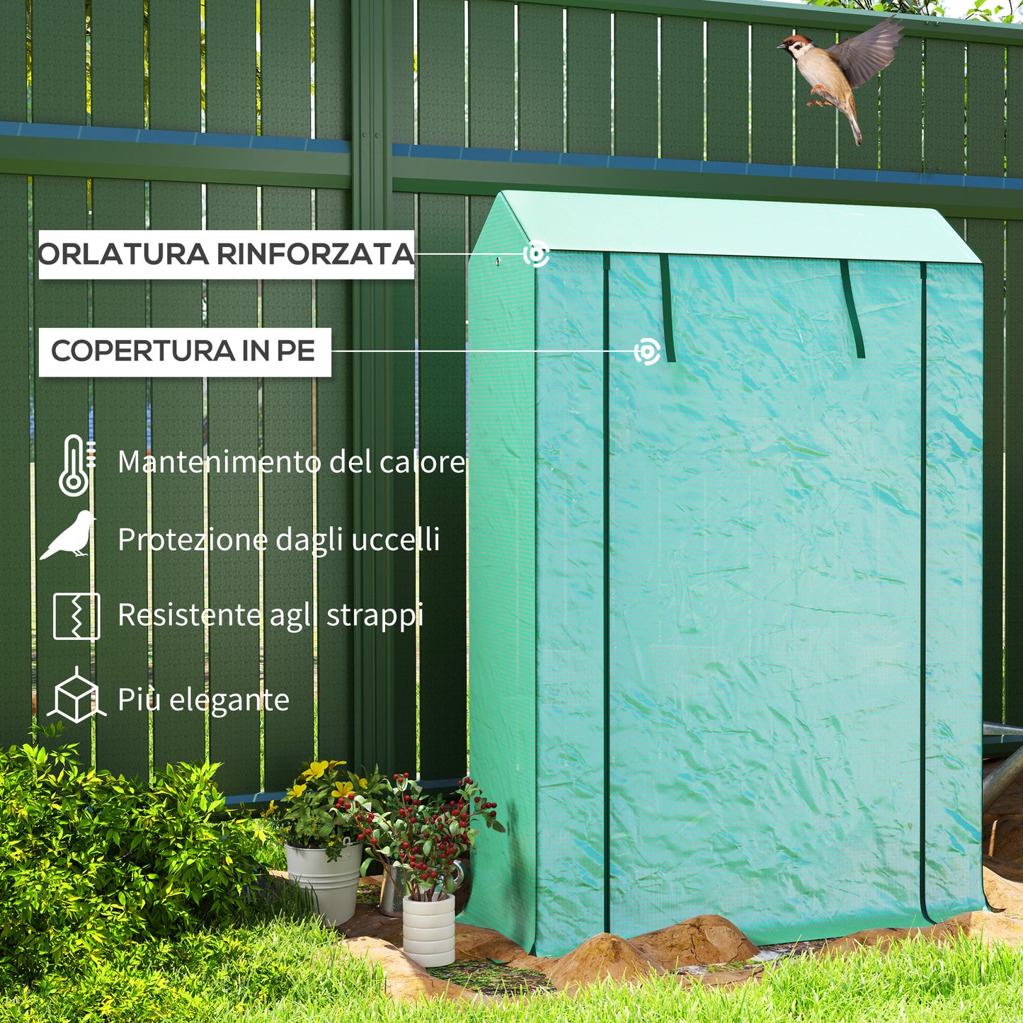 3-Tier Garden Greenhouse with Anti-UV PE Cover and Roll-Up Door, 100x40x150 cm, Green