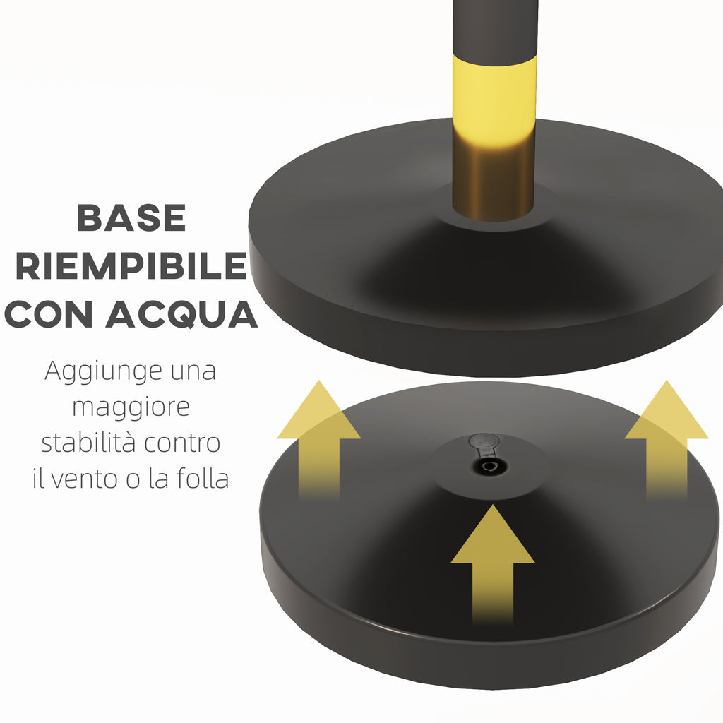 Stainless Steel Path Markers with 1.5 m Black Velvety Rope and Fillable Base, Ø32x96 cm