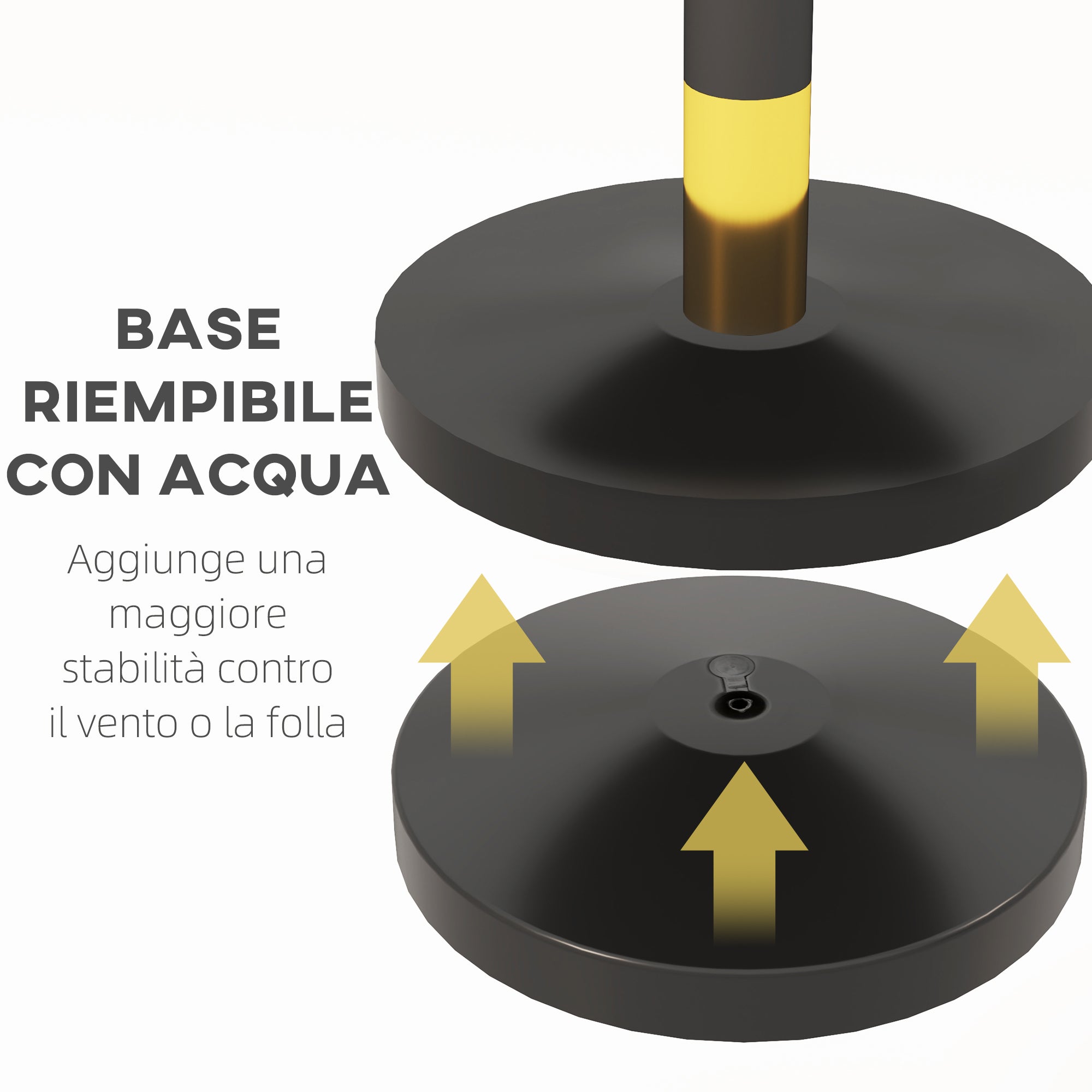 Stainless Steel Path Markers with 1.5 m Black Velvety Rope and Fillable Base, Ø32x96 cm