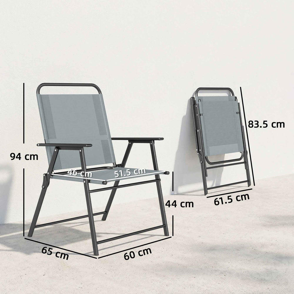 Outsunny Set of 2 Folding Garden Chairs with Armrests and Mesh Seat, Grey