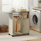HOMCOM Mobile Ironing Board with Linen Effect Support Surface, 3 Cube Shelves and Rail, 127x42.5x99 cm, Multicolor
