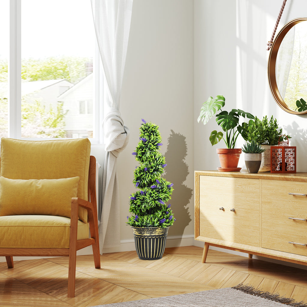 Set of 2 Artificial PE Spiral Plants, 90cm, with Pot Included, Green and Blue