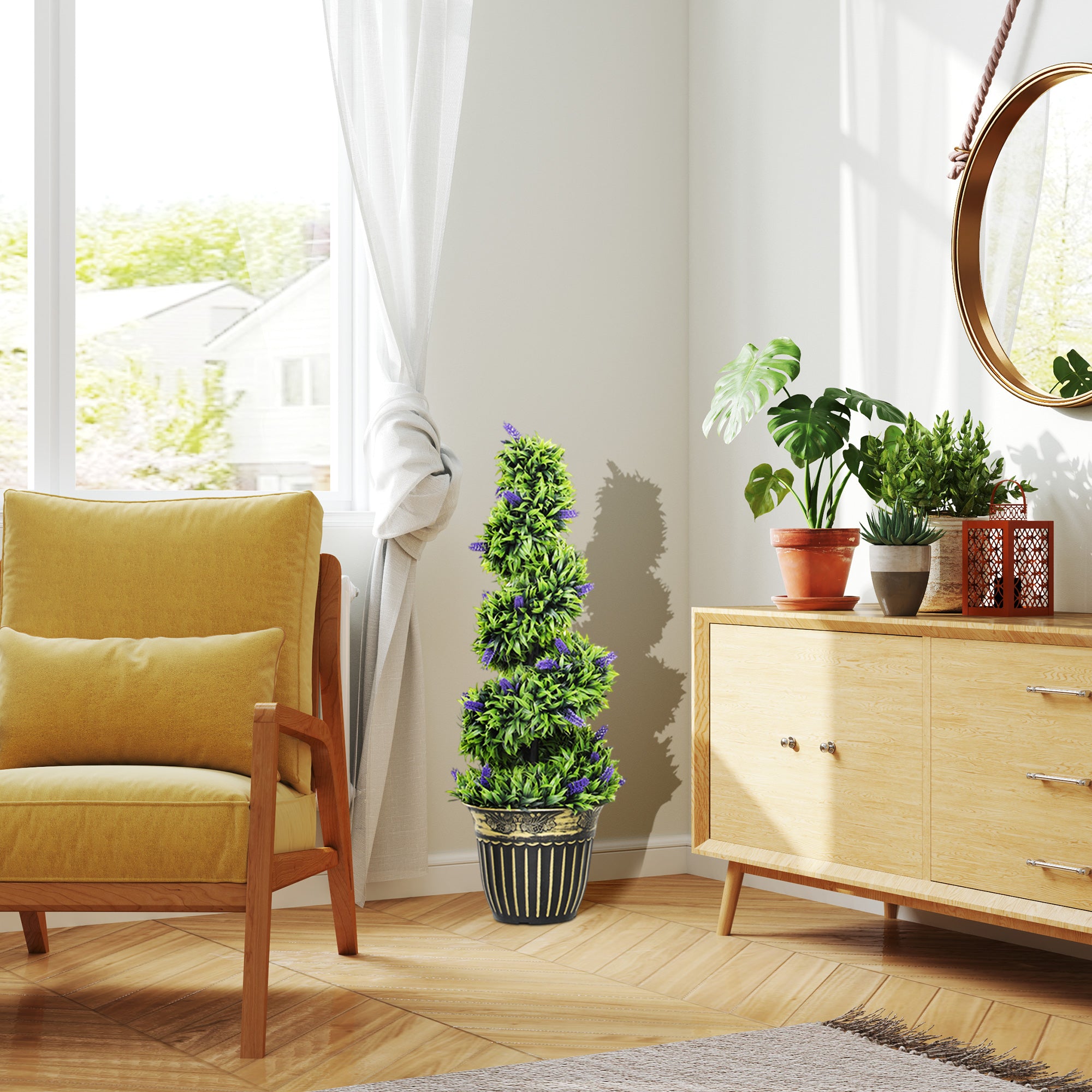 Set of 2 Artificial PE Spiral Plants, 90cm, with Pot Included, Green and Blue