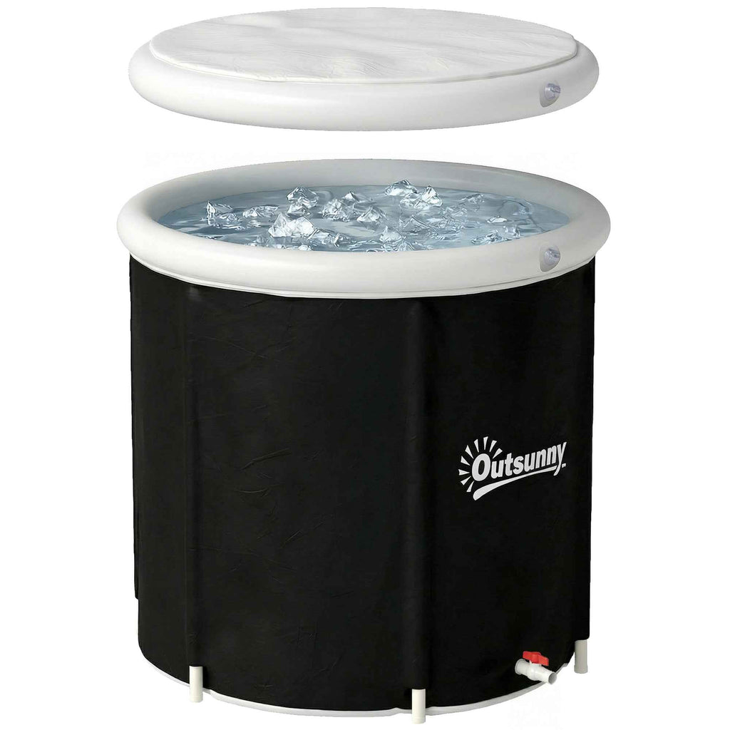 Outsunny 280L Ice Tub for Athletes with Cover and Pump, Ø78x71 cm, Black