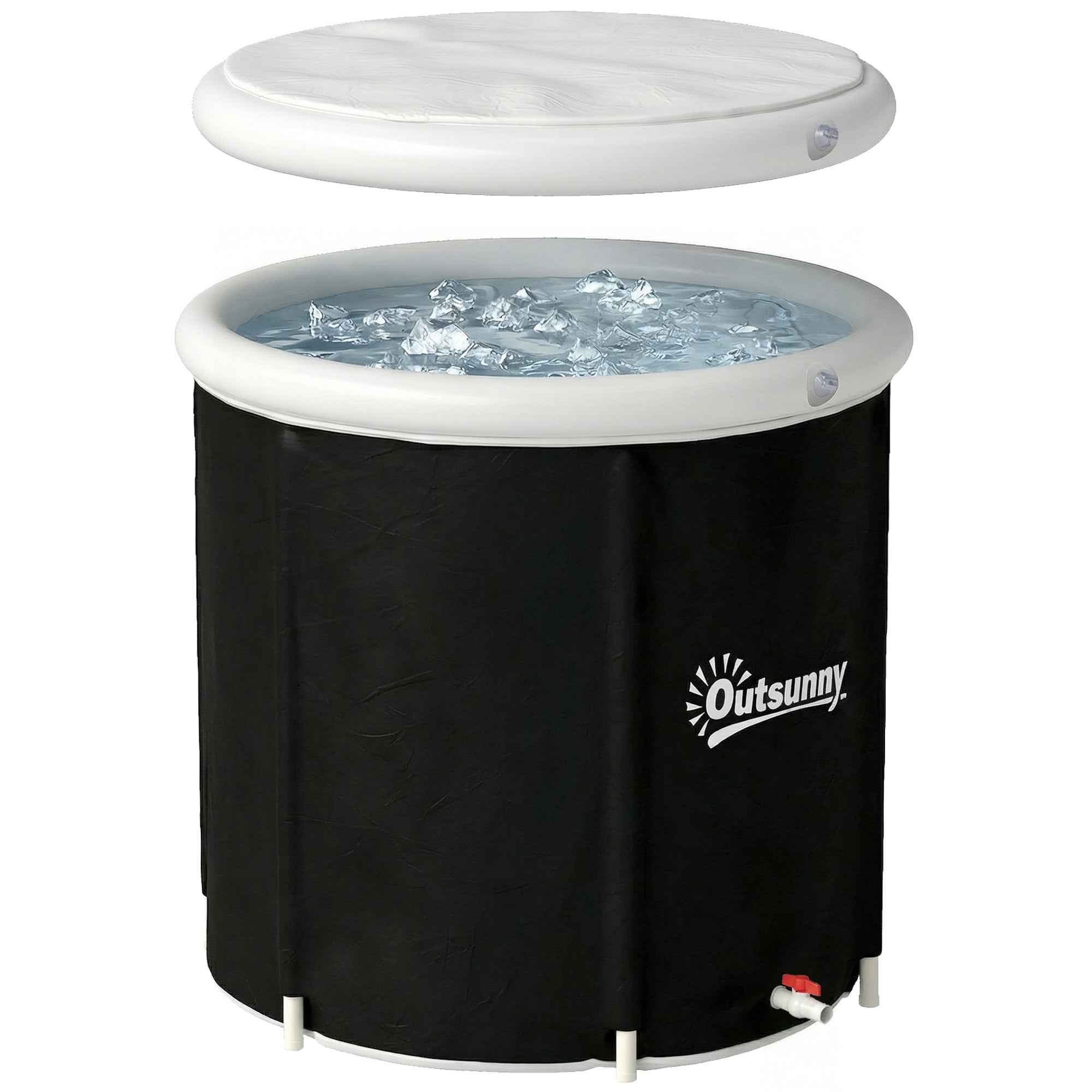 Outsunny 280L Ice Tub for Athletes with Cover and Pump, Ø78x71 cm, Black