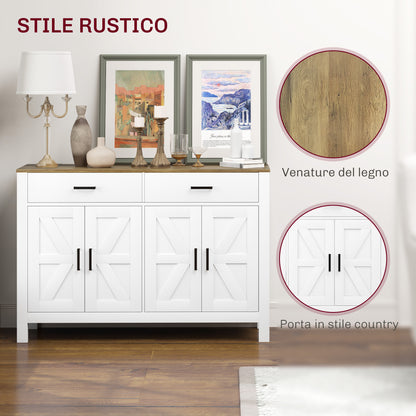 Kitchen Sideboard with 2 Drawers and 2 Cabinets Rustic Style with Adjustable Shelves, White