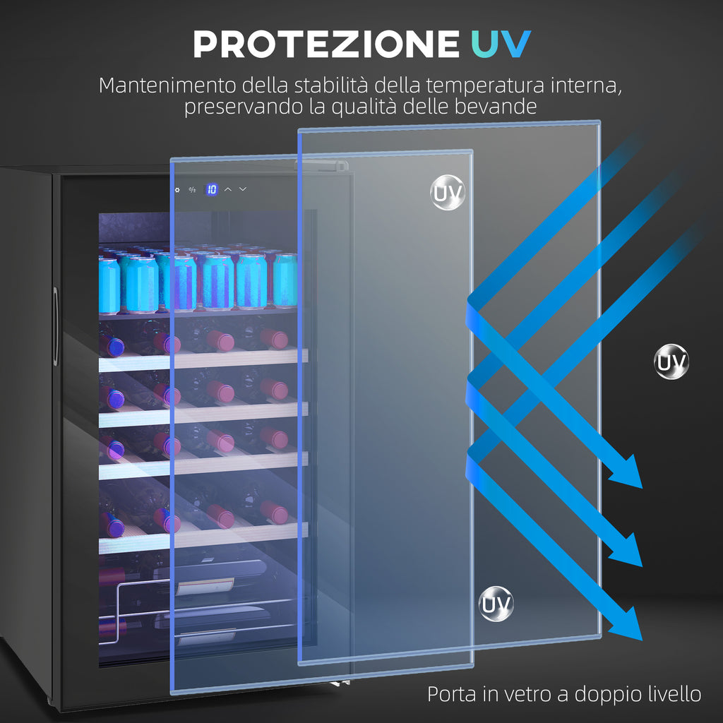 63L Wine Cooler with Adjustable Shelves for 16 Bottles and 25 Cans, 43x45x74 cm, Black