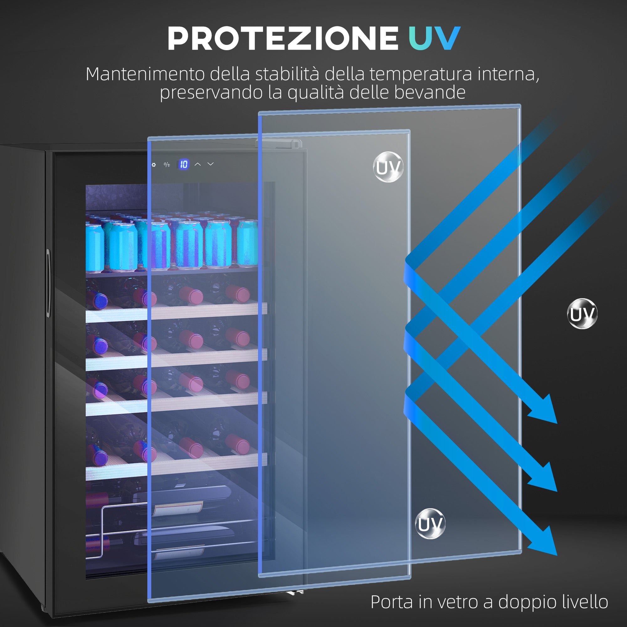 63L Wine Cooler with Adjustable Shelves for 16 Bottles and 25 Cans, 43x45x74 cm, Black
