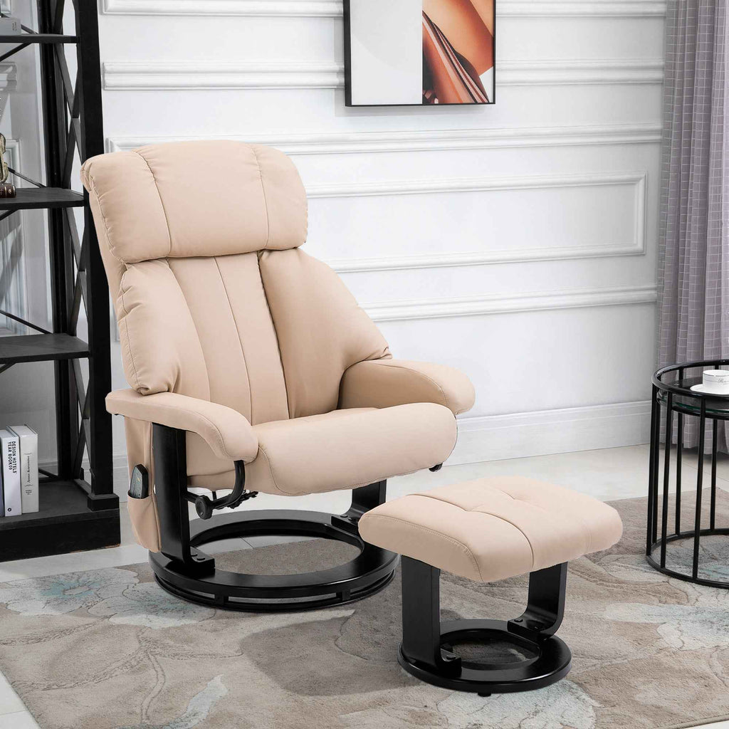 HOMCOM Reclining Massage Relaxing Chair with Footrest and Remote Control, 76x80x102 cm Cream