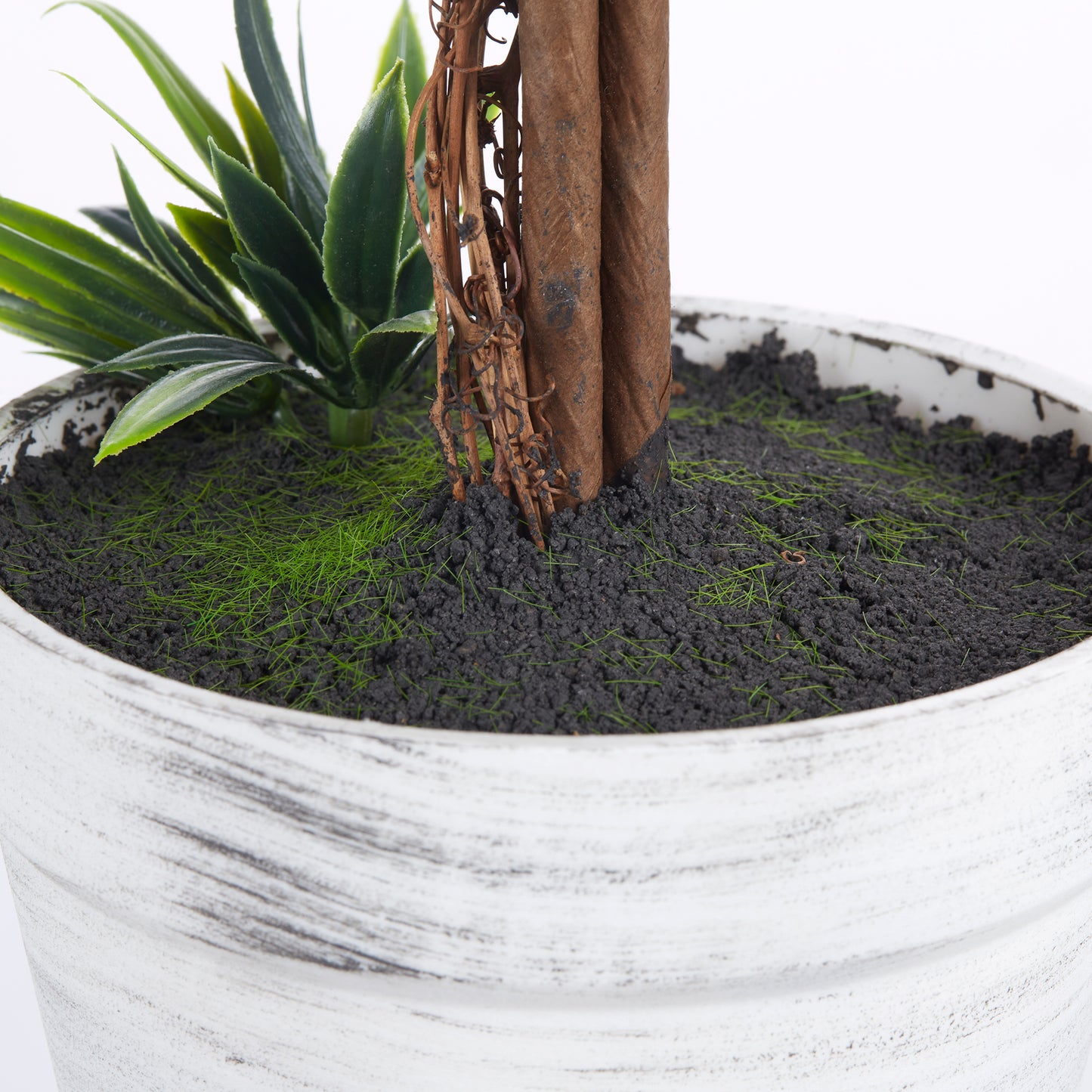 Set of 2 Artificial Green Sphere Plants with Lavender Flowers and Vase with Moss and Cement, Ø24x60 cm